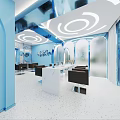 Modern Beauty Salon Interior With Circular Blue Lighting Stylish Mirrors And Gray Chairs