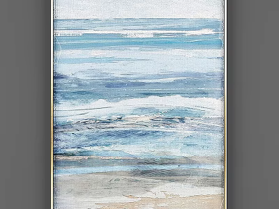 Modern Framed Ocean Wave Painting With Blue White Beach Scene For Home Decor 3d model