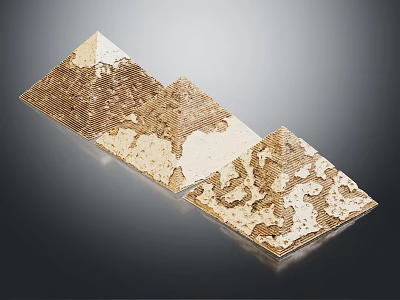 Cartoon Scenery With Three Pyramid Shapes Golden White Textured Patterns In Line 3d model