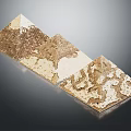 Cartoon Scenery With Three Pyramid Shapes Golden White Textured Patterns In Line