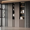 Modern Built in Bookcase With Layered Shelves Decorative Items And Lighting
