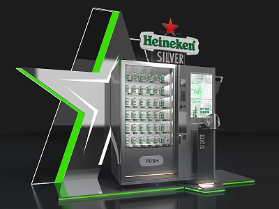 Heineken Silver Vending Machine Display With Star Shaped Structure And Green Accent 3d model