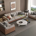 Modern Sofa Coffee Table Set With Neutral Cushions Round White Table And Window View 3d model