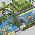 Garden Landscape Design With Playground Sports Court Pathways And Green Lawn Areas