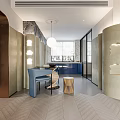 Modern Living and Dining Room Interior With Green Velvet Sofa Metal Chair And Herringbone Floor