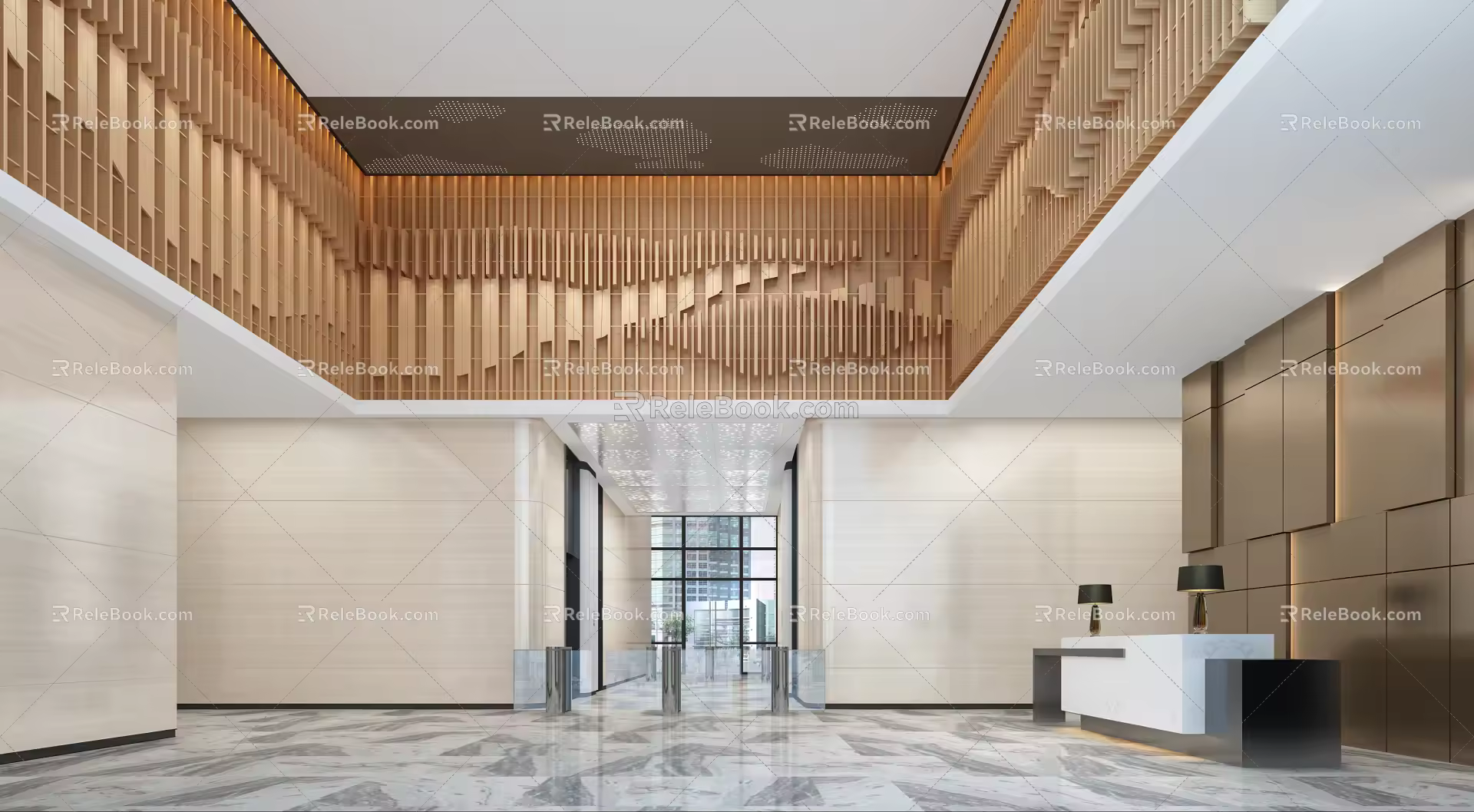 Light luxury lobby front desk 3d model