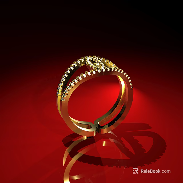 Luxury Gold Jewelry Ring Featuring Sparkling Diamonds On Red Background 3d model 