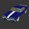 Blue Classic Muscle Car With White Stripe Shiny Body And Alloy Wheels