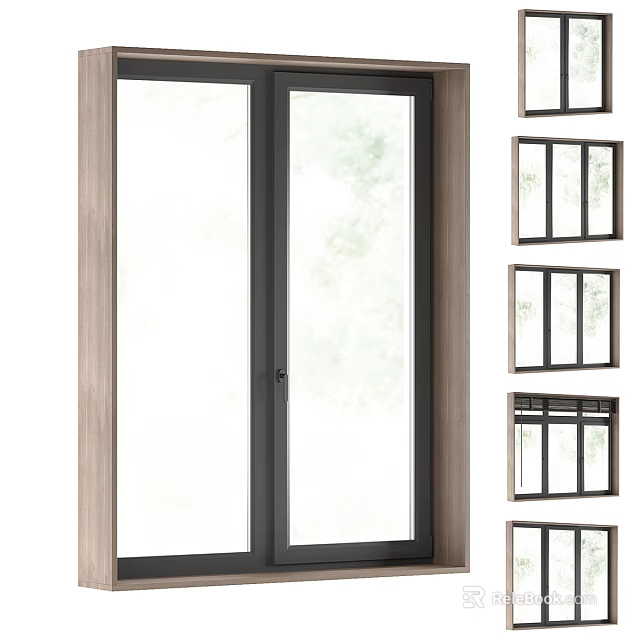 Stylish Casement Windows With Black Metal Frame Double Glazing Modern Interior Design 3d model 