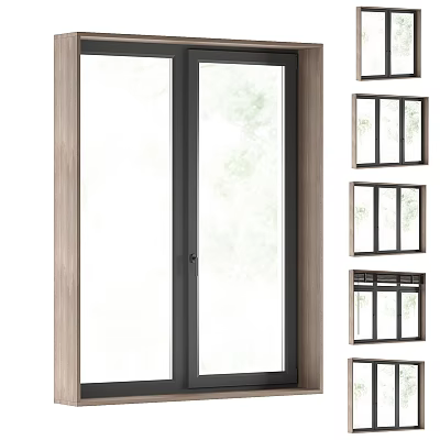 Stylish Casement Windows With Black Metal Frame Double Glazing Modern Interior Design 3d model
