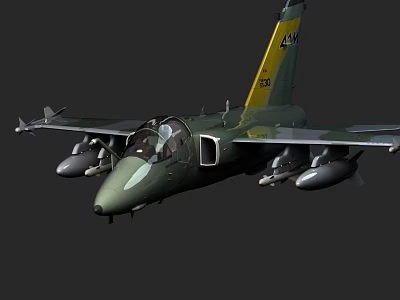 Green Fighter Jet With Weapon Mounts Cockpit Tail Fin And Design Details 3d model