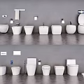 Modern Bathroom Toilet Display With Various Designs Sinks Faucets And Towel Racks