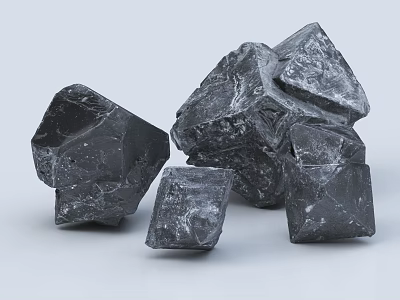 Natural Black Stones With Various Sizes And Irregular Shapes On Light Gray Background 3d model