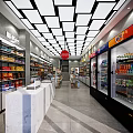 Bright Modern Supermarket Interior With Variety Of Grocery Products On Shelves And Refrigerators