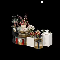 Elegant Vase Flower Display With Multi Tiered Shelf Pink White Blooms Gold Trim White Cube