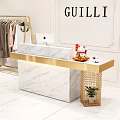 Elegant Guilli Reception Desk With Marble Countertop Gold Accents And Apple Computer