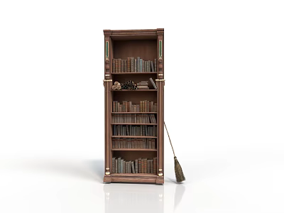 Dark Brown Wooden Bookshelf With Multiple Shelves Filled With Books And Decorative Accents 3d model