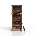 Dark Brown Wooden Bookshelf With Multiple Shelves Filled With Books And Decorative Accents