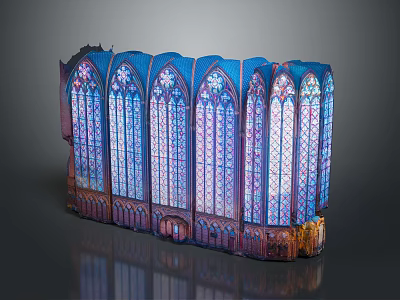 Cartoon Scene Of Gothic Architectural Structure With Vibrant Stained Glass Windows And Pointed Arches 3d model