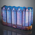 Cartoon Scene Of Gothic Architectural Structure With Vibrant Stained Glass Windows And Pointed Arches