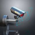 Long Span Surveillance Camera With Red Lens And Blue Scanning Lines For Security Monitoring