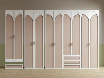 Modern Arched Wardrobe Doors With White Frame And Light Pink Panels 3d model