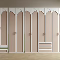Modern Arched Wardrobe Doors With White Frame And Light Pink Panels