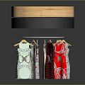 Clothing Hangers With Various Dresses Hanging On Round 3D STOCK SHOP Display Stand