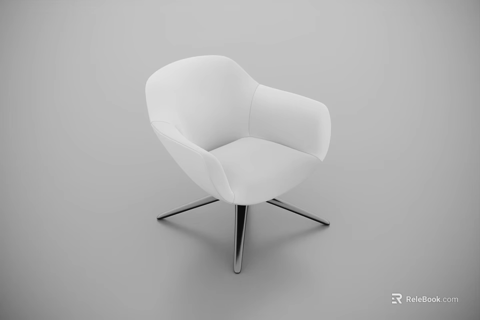 Modern White Leisure Chair With Curved Armrests Sleek Metal Base And Smooth Surface 3d model 