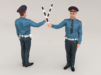 Two Men In Uniform Exchanging Traffic Baton 3d model