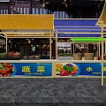 Fresh Fruit Store Stall With Yellow Blue Canopy In Traditional Market
