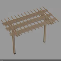 Outdoor Wooden Pergola Structure With Cross Beam Grid And Support Posts