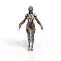 Sci Fi Humanoid Character With Mechanical Armored Suit Detailed Metallic Design And Glowing Accents