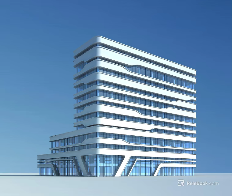 Modern Office Building With Glass Curtain Wall And Unique Architectural Design 3d model 