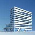Modern Office Building With Glass Curtain Wall And Unique Architectural Design