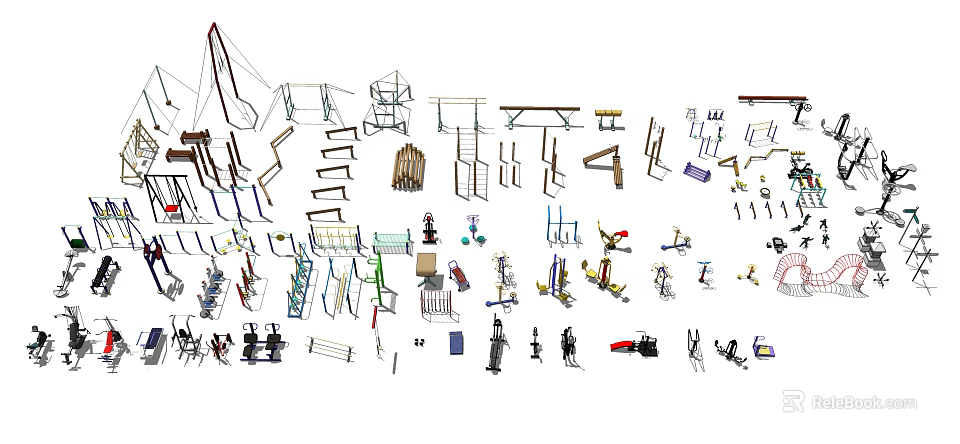 Diverse Sports Equipment Including Gym Fitness Machines Outdoor Training Gear and Tools 3d model 