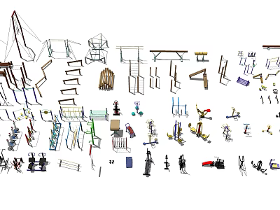 Diverse Sports Equipment Including Gym Fitness Machines Outdoor Training Gear and Tools 3d model