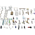 Diverse Sports Equipment Including Gym Fitness Machines Outdoor Training Gear and Tools