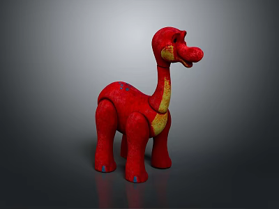 Cute Red Plush Dinosaur Toy With Long Neck Yellow Belly And Blue Spots 3d model