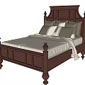 Classic Wooden Single Bed with Carved Headboard White Sheets and Pillows