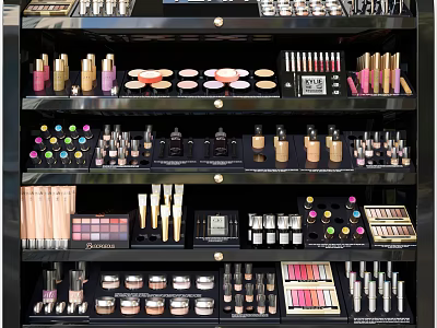 Modern Retail Cosmetic Display Shelves Featuring Lipsticks Eyeshadow Palettes Blushes And Foundations 3d model