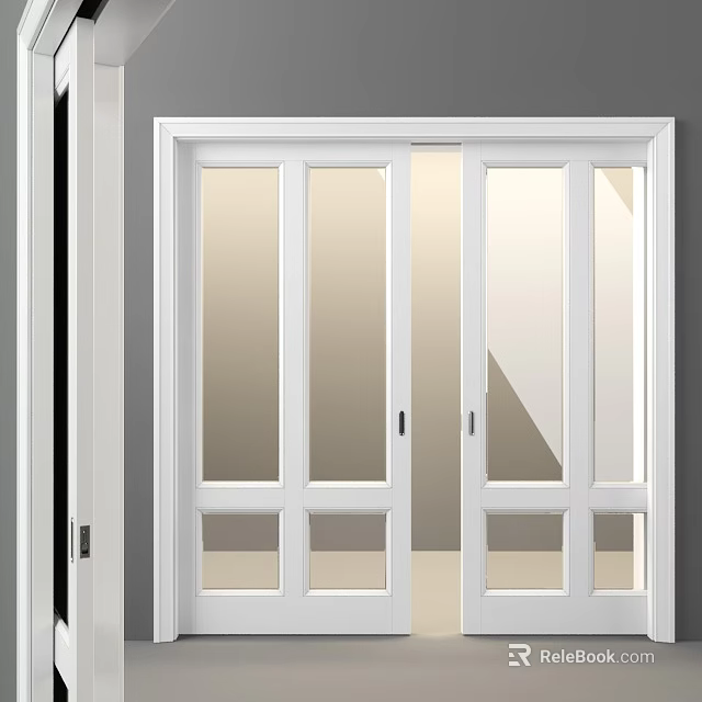 Contemporary White Sliding Doors With Glass Panels And Frame For Home Interior 3d model 