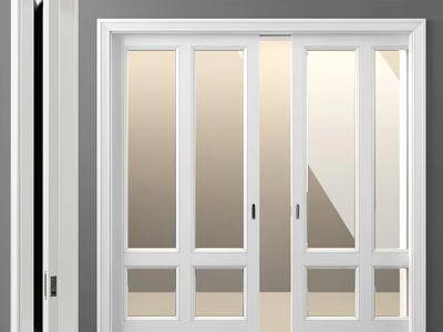 Contemporary White Sliding Doors With Glass Panels And Frame For Home Interior 3d model