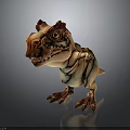 Fierce T-Rex Dinosaur 3D Character With Red Head Horns Yellow Eyes And Orange Beige Body
