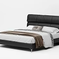 Modern Double Bed With Black Leather Headboard White Sheets And Brown Blanket