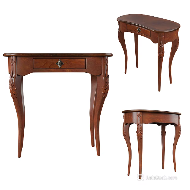 Wooden Console Table And Side Cabinet With Carved Details And Drawer 3d model 