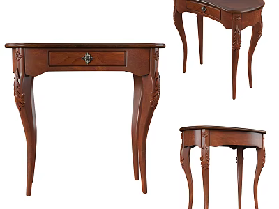 Wooden Console Table And Side Cabinet With Carved Details And Drawer 3d model