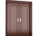 Dark Brown Wooden Double Doors With Paneled Design And Metal Handles