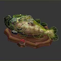 Mechanical Fish Model With Gears And Textured Body On Wooden Base