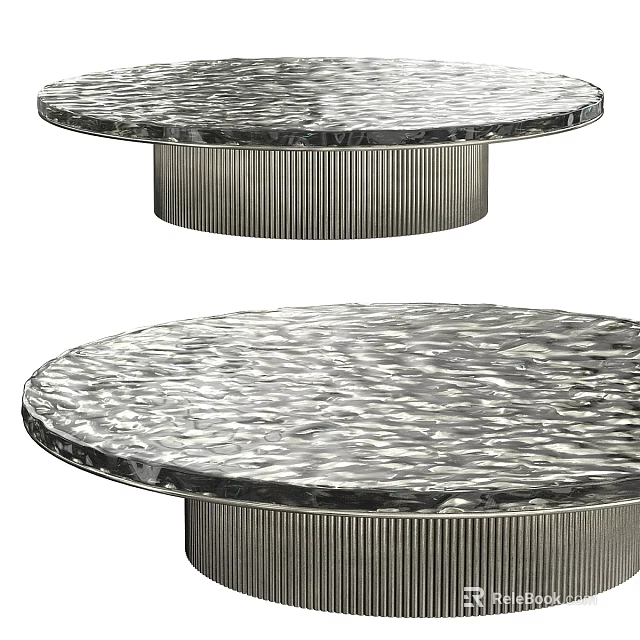 Round Coffee Table with Textured Surface and Ribbed Metal Base for Modern Living Room 3d model 